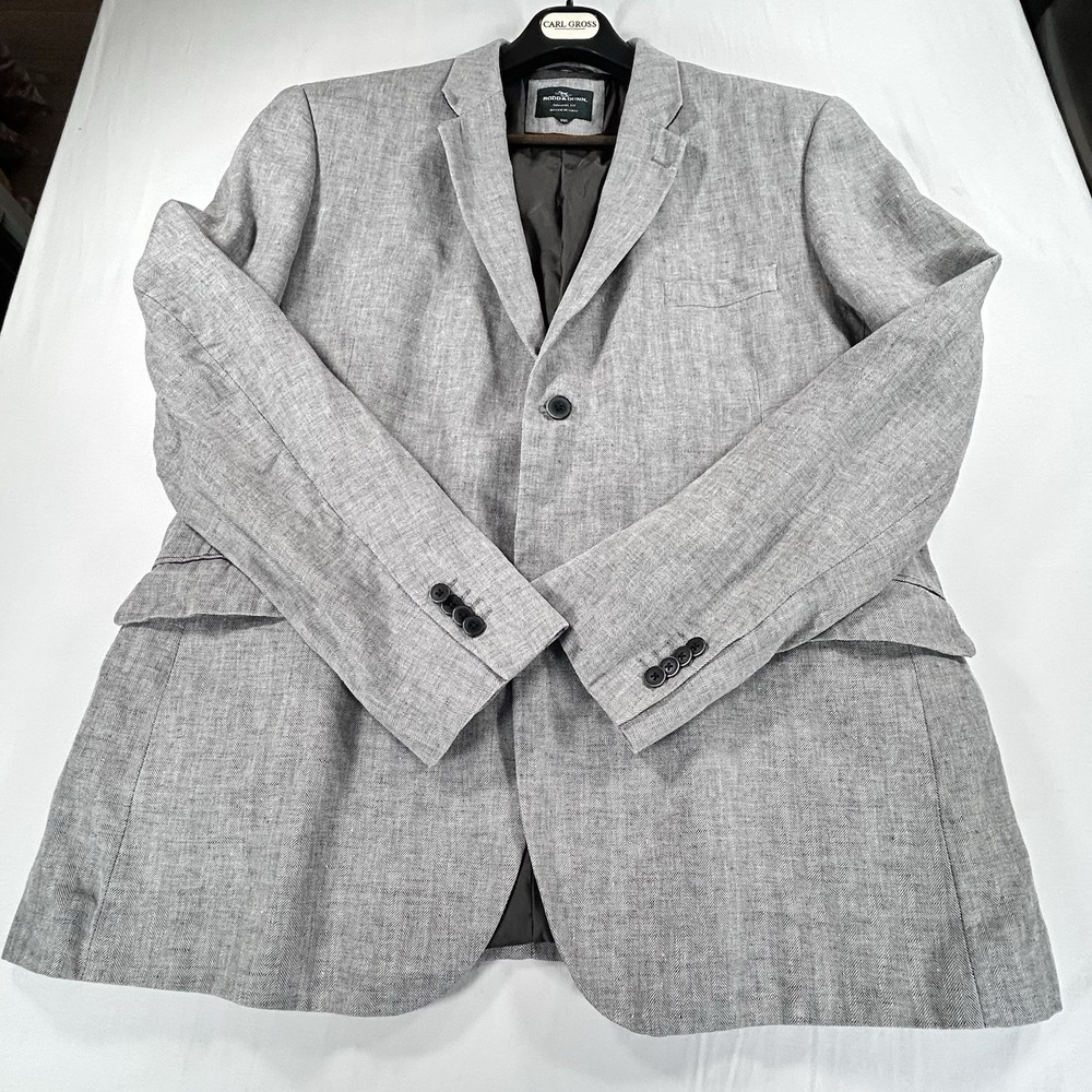 Rodd & Gunn Sport Coat Mens 3XL Gray Linen Herringbone Two Button Jacket - Picture 11 of 13